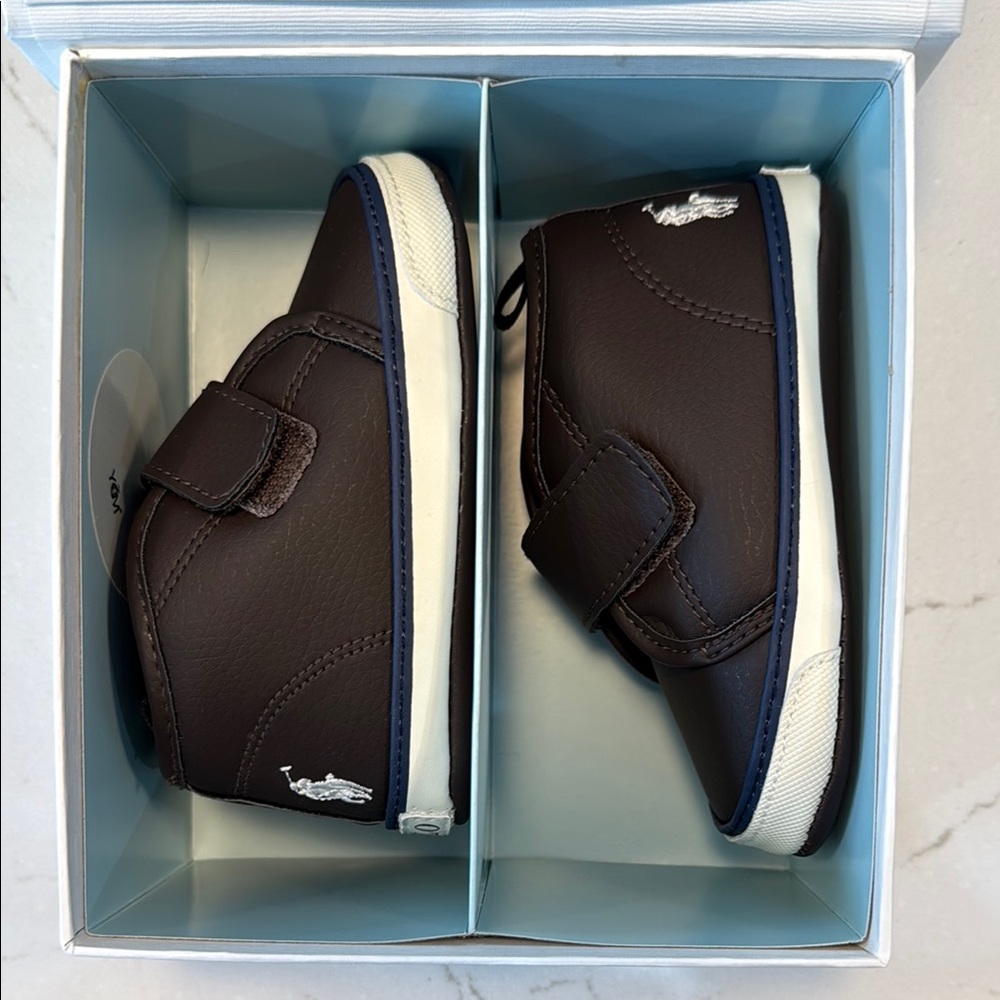 Ralph Lauren Brown Baby Shoes with Velcro Straps